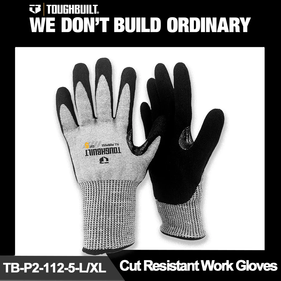 TOUGHBUILT Cut Resistant Work Gloves Nitrile Super Abrasion Resistant Touch Screen Hand Protection TB-P2-112-5-L/TB-P2-112-5-XL