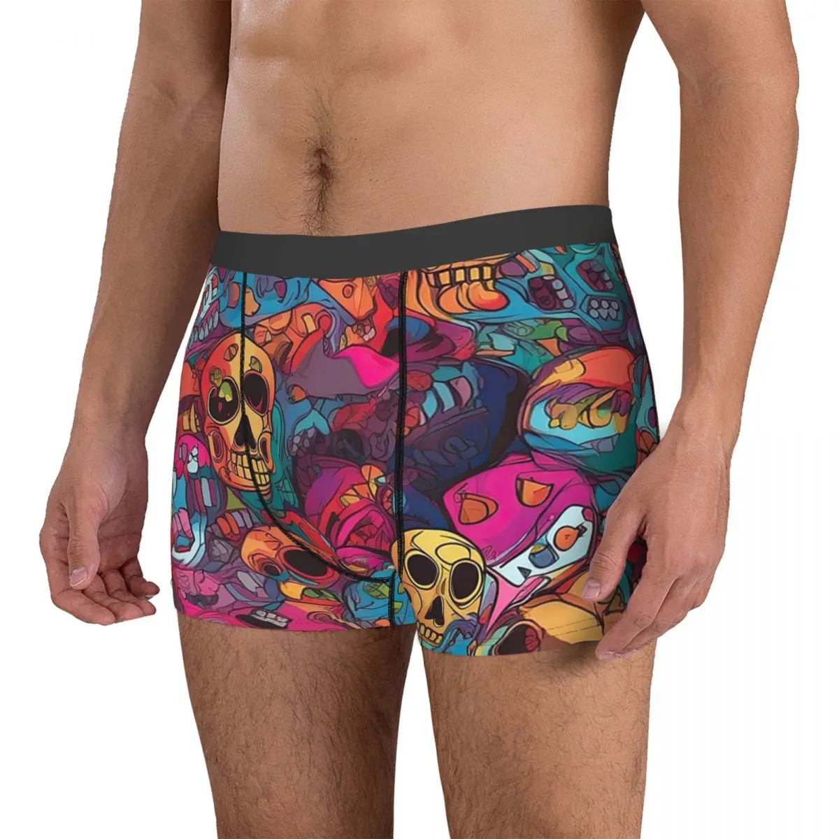 Calzoncillos Bóxer con patrón de Calaveras de azúcar para hombre, ropa interior con ventilación, regalos para novio