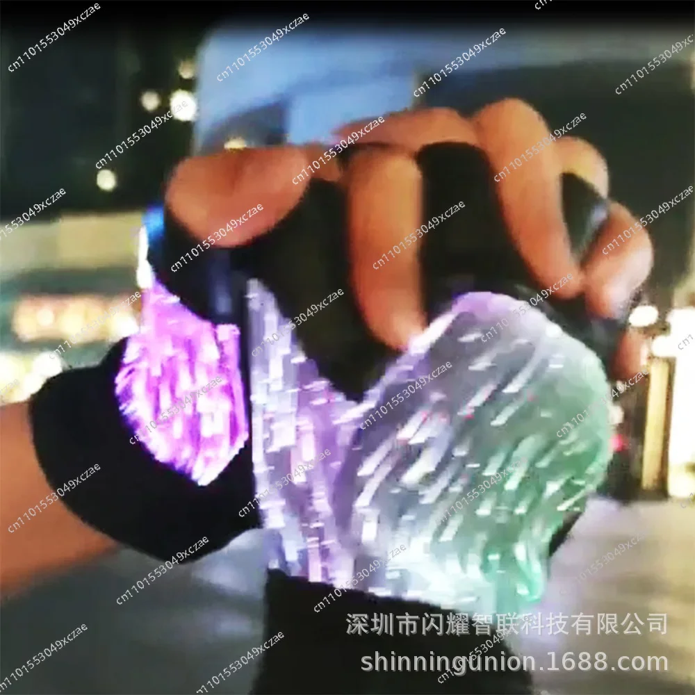 

LED fiber optic cloth luminous gloves, festival entertainment props, adult colorful color-changing half-finger gloves