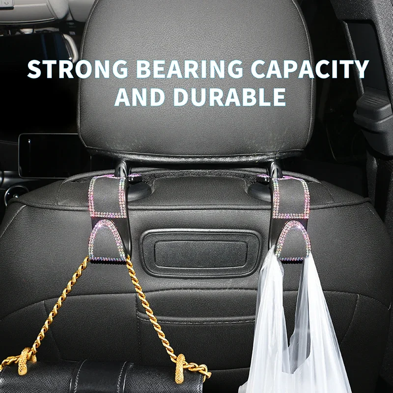 2Pcs Rhinestone Car Hook Seat Back Hooks Headrest Storage Holder Hanging Bag Organizer Auto Interior Decoration Accessories