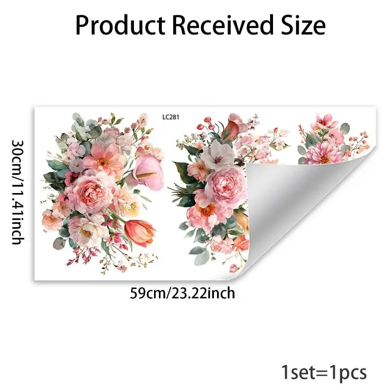 Waterproof Floral Toilet Decals Self Adhesive Fadeless Vivid Pattern Stickers for Small Bathroom Upgrade Decor