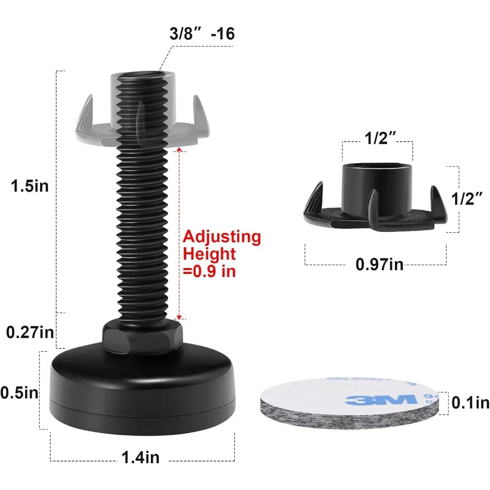 Piedini livellanti Piedini per mobili regolabili, livellatori per mobili con filettatura UNC da 3/8'', piedini livellanti regolabili per tavoli, sedie, armadi