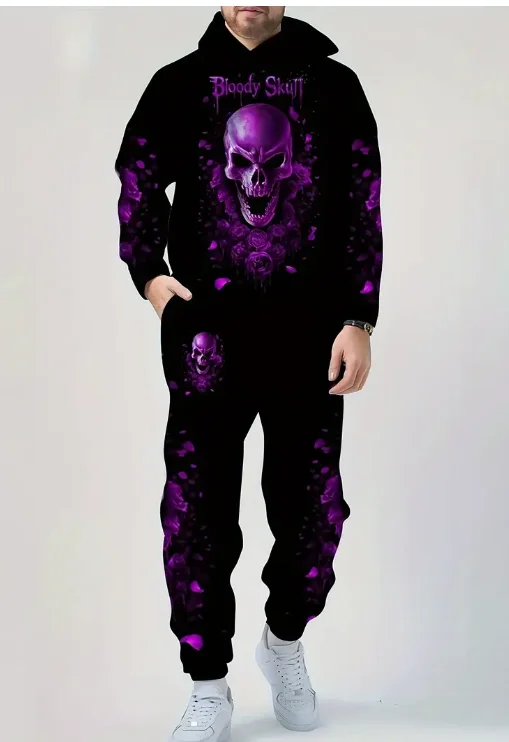 

2025 Skull Horror Hoodie Suit New Autumn 3D Printing Sportswear 2Pcs Set Men Oversize Pullover Men's Vintage Kids Casual Suits
