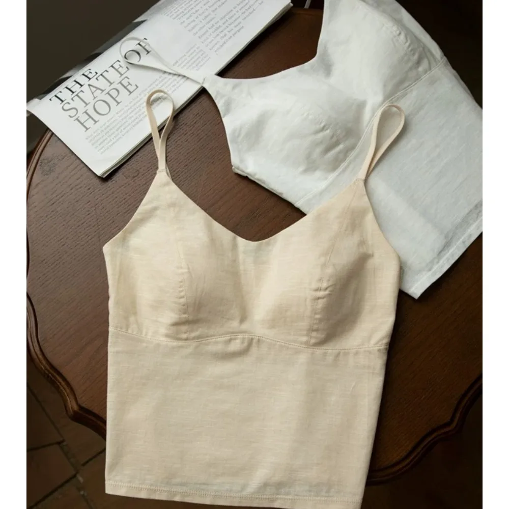 BANERDANNI Women Old Money Aesthetic Camisole Top Summer Sleeveless Backless Tank Tops Built‑in Bra Casual Inner Outer Shirts