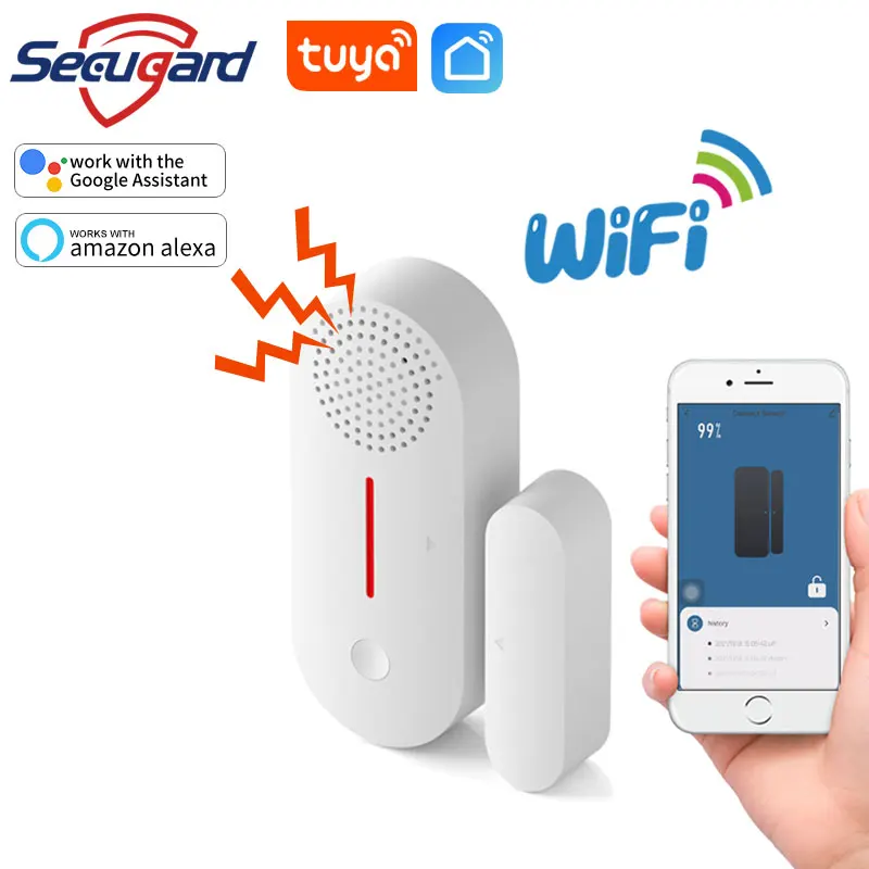 Sensor de puerta con WiFi para el hogar, alarma de seguridad compatible con Alexa y Google, aplicación Tuya Smart Life, notificación de ventana y