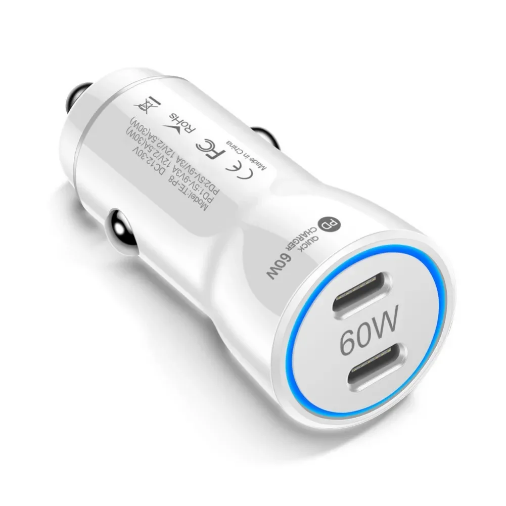 Fast Charge Adapter 60W Car Charger For Travel Charging Overheat Protection PC Material 60W Total Output For Smartphones