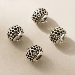 1pc/Lot 925 Sterling Silver Dark Color Crafts Oval Ball Hollow Beads 7.5x5.5mm Big Hole Bracelets Charm Spacers DIY Jewelry Make