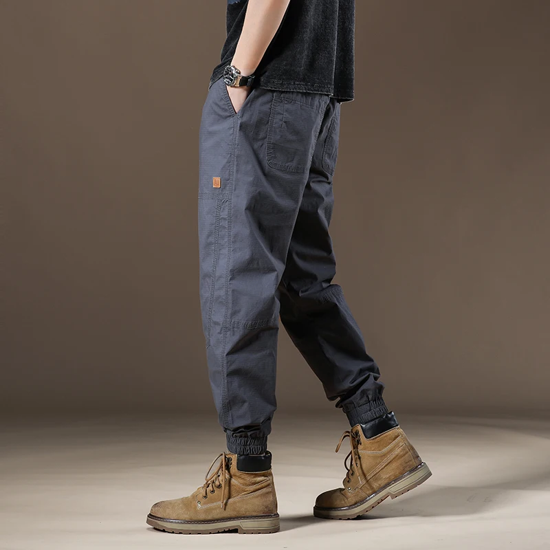 Calça Harlan masculina de seda no gelo, estilo safari, masculina casual, moda streetwear, fina, ajuste regular, primavera, verão