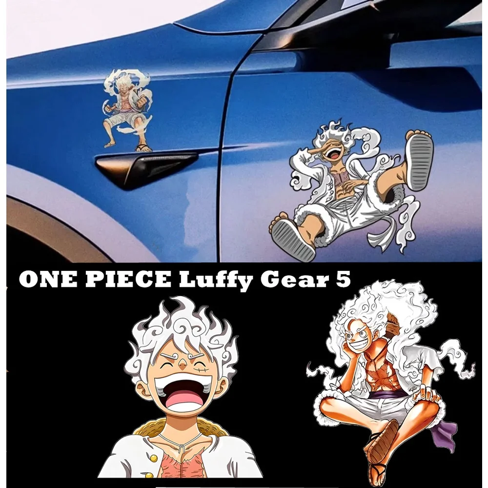 Anime 3D Motion Sticker ONE PIECE Gradient Luffy Gear 5th Creative Car Sticker Notebook Luggage Decal