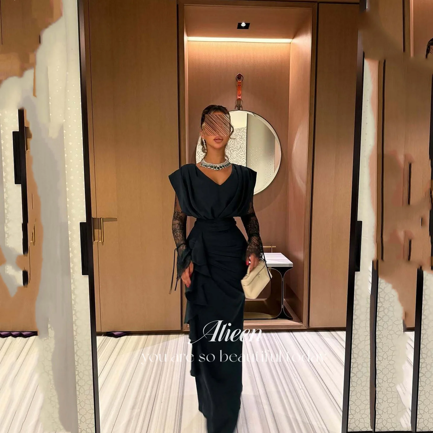 

Aileen Mermaid Свадебные платья для вечеринок Элегантные вечерние платья по индивидуальному заказу 2025 Vestidos De Festa فساتين سهرة Черное кружево для выпускного вечера