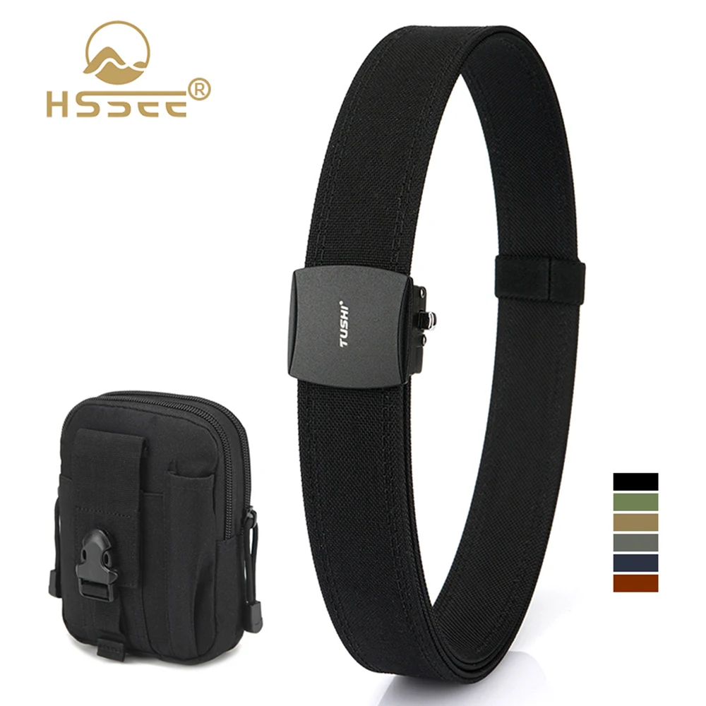 HSSEE New Men's Hunting Tactical Belt Thick Genuine Nylon Rigid Military Strap Metal Automatic Buckle Trousers Belt Male Gift