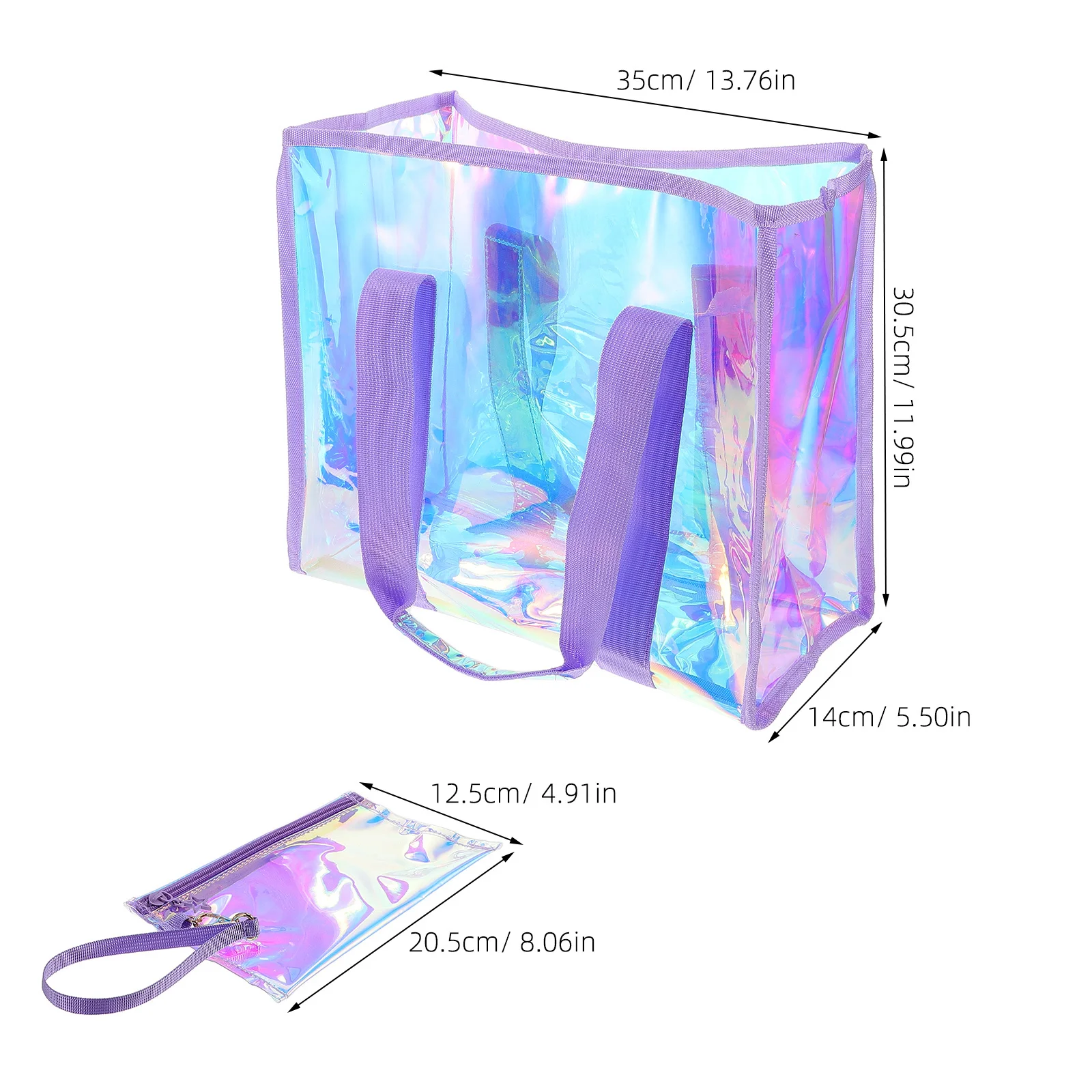 1Set Waterproof Holographic PVC Beach Tote Bag Large Capacity Shoulder Bag Suitable Summer Travel Pool Storage Transparent