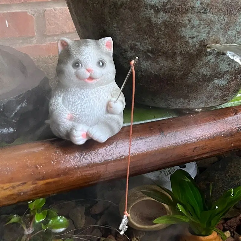 Resin Fishing Cat Fish Tank Decor Outdoor Garden Courtyard Decor Rockery Fish Pool Landscape Decoration Crafts Home Decoration