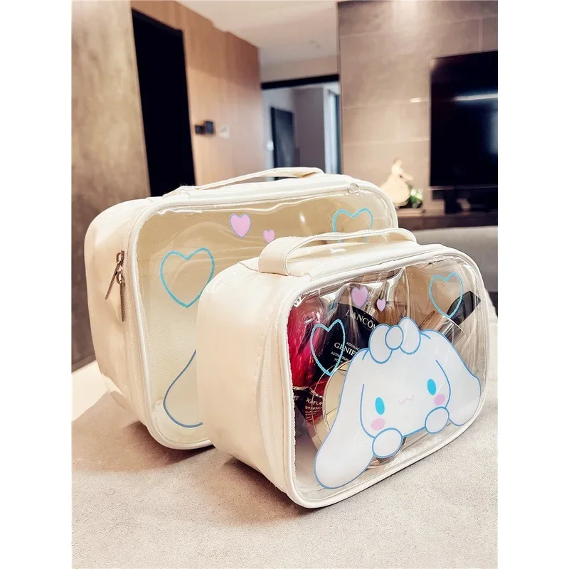 SANRIO Cinnamoroll กระเป๋ากระเป๋ากันน้ำแบบพกพาความจุขนาดใหญ่ tas kosmetik, กระเป๋าเดินทางอะนิเมะน่ารักของขวัญวันหยุด