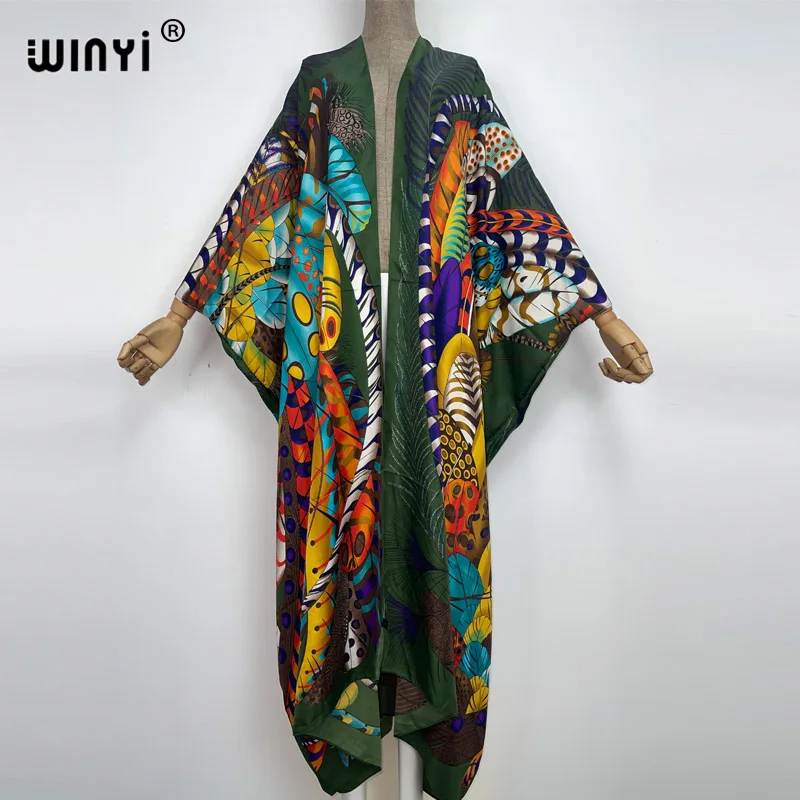 2022 NEW WINYI Summer fashion blog Beach Wear Cover Up Lady Boho Cardigan Retro printing elegant Silky sexy Holiday Kimono