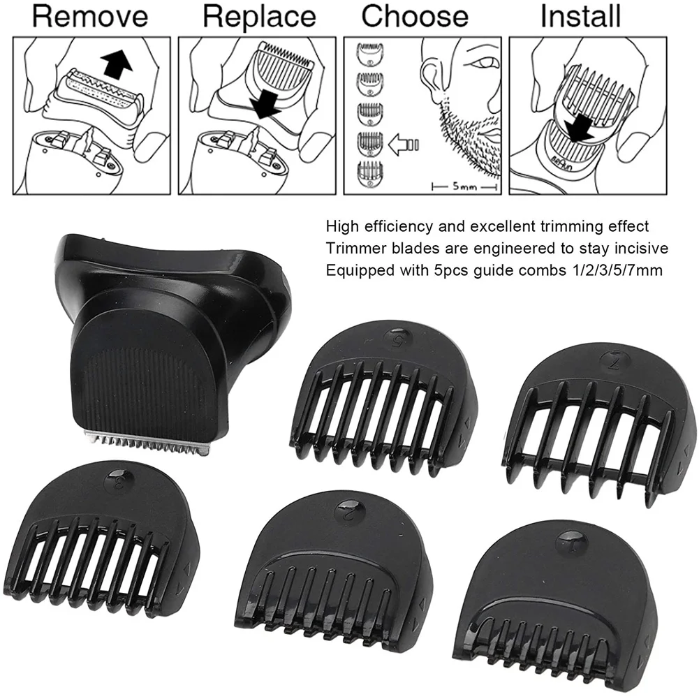 Hot Sale Beard Trimmer Head, Replacement Shaver Trimmer Head with 5-Piece 1/2/3/5/7Mm Guide Comb Trimming Set for Braun Series 3