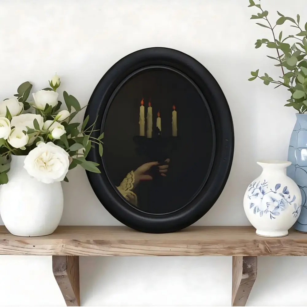 1 Piece of Vintage Dark-Style Hand-Held Candlestick Pattern Wall Decoration, Gothic-Style Mysterious Candlestick Decoration, Niche Ambiance Wall Decor for Living Room, Dark Academy-Style Home Decor