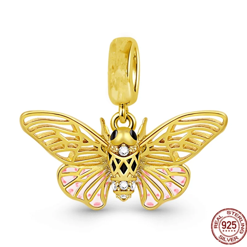 Murano Glass Butterfly Charm para Mulheres, Glow Firefly Dangle, Jewelry Bead, 925 Sterling Silver, Fits Pulseira Pandora Original, Nova