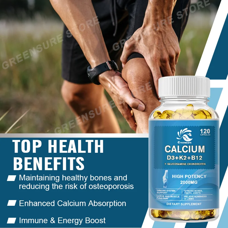 Calcium Vitamin D3 Plus with B12, K2 - High Potency Food-Based Immune Support, Bone Health & Mood Balance Supplement