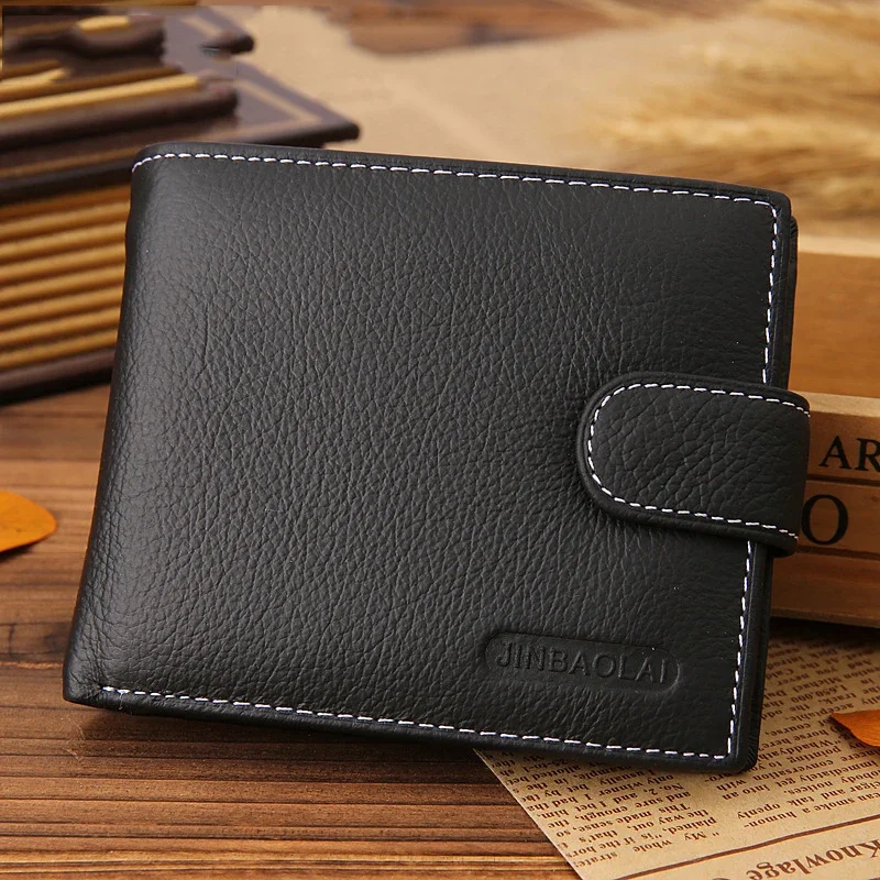 Men's Classic Genuine Leather Short Vintage Zipper Buckle Bank ID Credit New Pocket Man Sample Style Change Card Holders Wallet