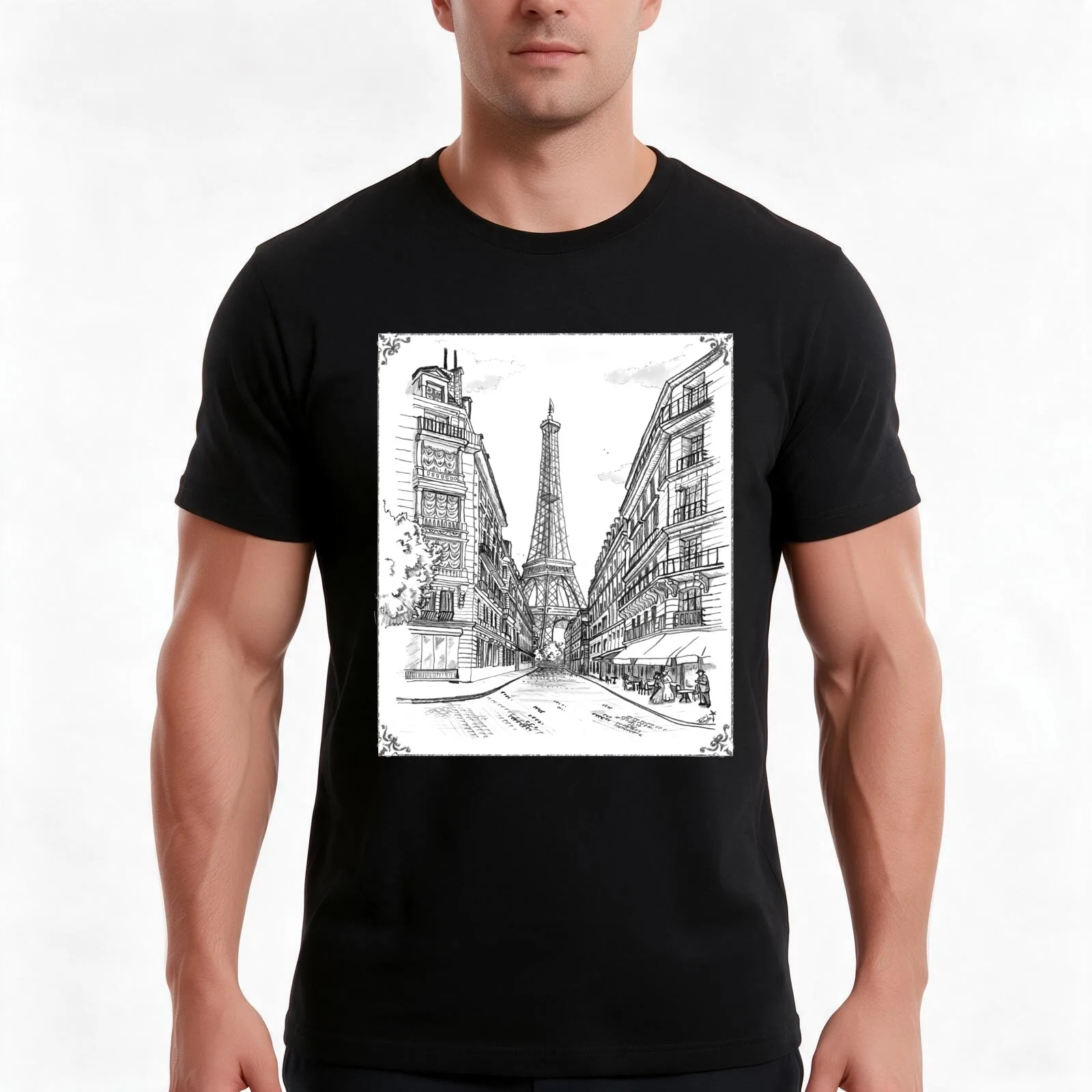 Eiffel Tower in Paris by day T-Shirt, Summer Casual Cotton Tee, Oversized Streetwear Tops, Vintage Graphic Print, 100% Cotton