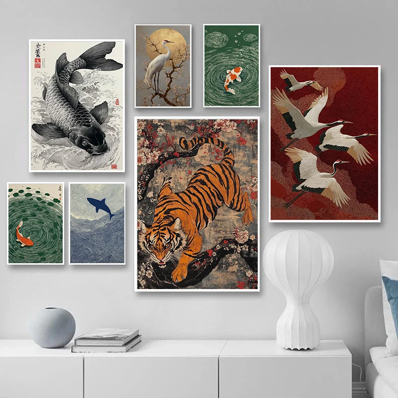 Pintura en lienzo sin marco, estilo japonés moderno, ilustración de animales tradicionales, póster artístico, impresión en lienzo, taberna Homesta, 1 ud.