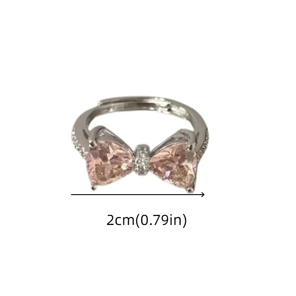 Fashion Pink Bowknot Finger Ring Exquisite Sweet Bow-tie Ring Adjustable Jewelry Bowknot Opening Ring Girls