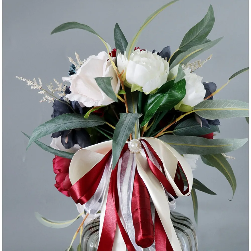 Свадебный букет в форме капли, ручной букет цветов, свадебная пара, свадебные аксессуары, свадебный букет на День святого Валентина, бордовый