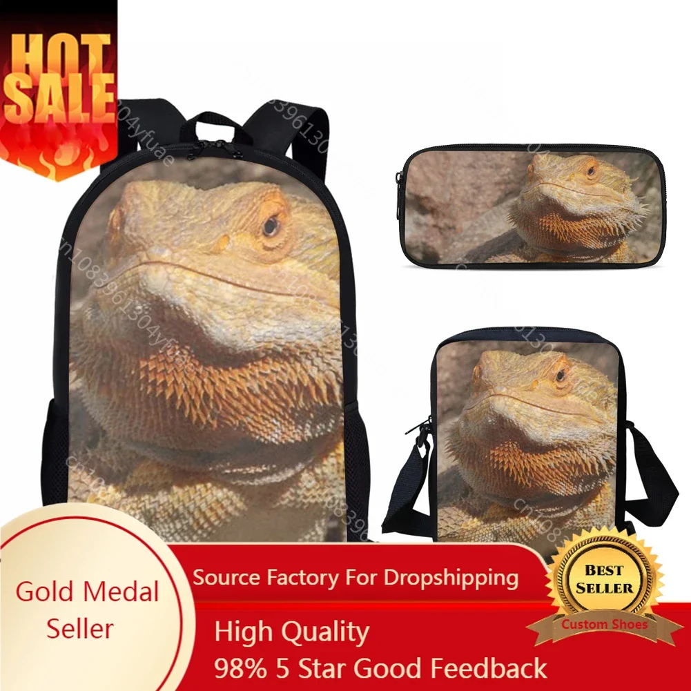 2022 School Bags Cute Bearded Dragon Print Kids Backpack For Teenagers Boys Girls Back Pack 3Pcs Set Book Bag 16Inch Bagpack