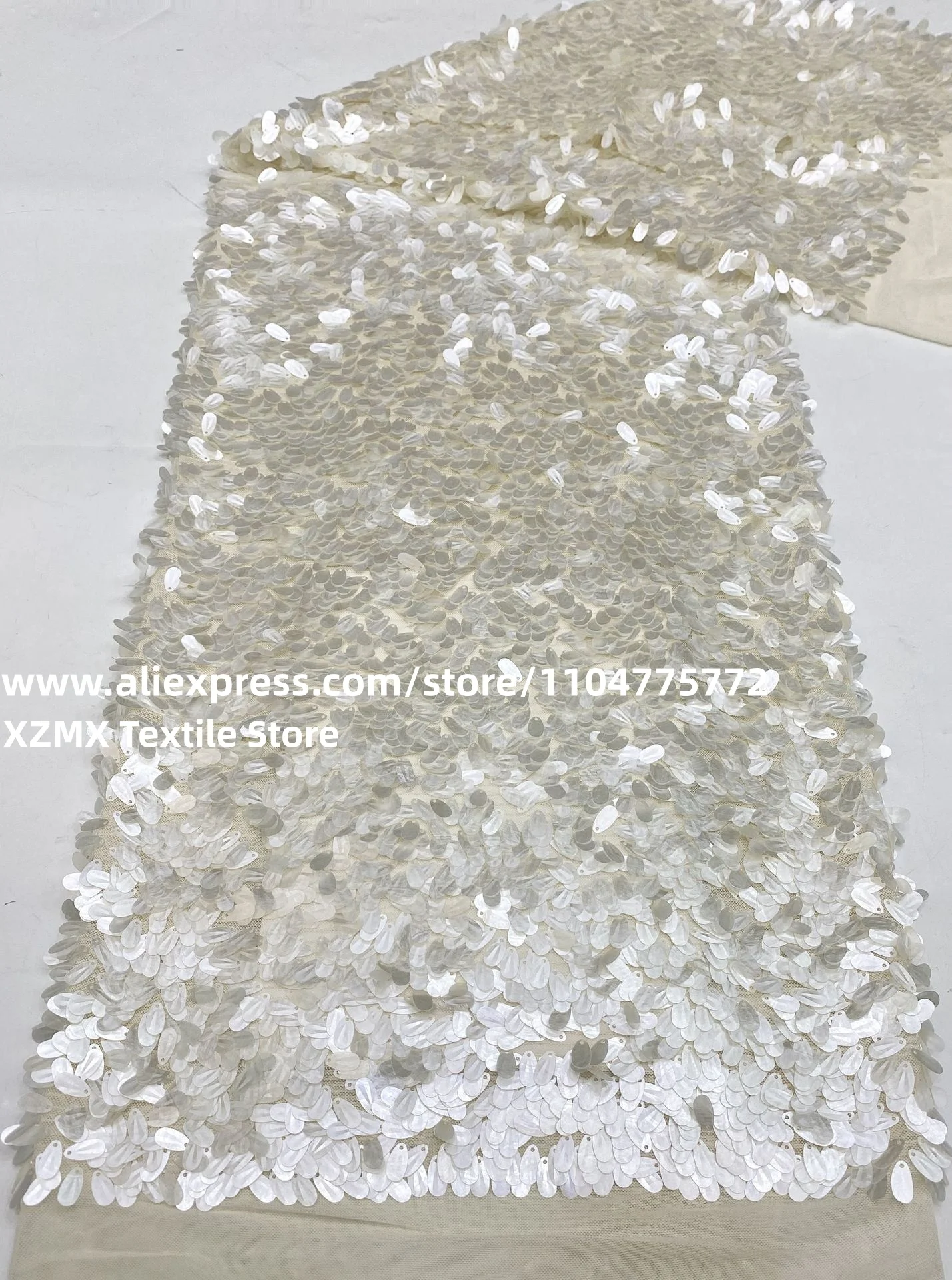 3D Teardrop Sequin Mesh Fabric, Large Petal Paillette Embroidery Tulle,For Wedding Gown Evening Dress Party Costume Sewing DIY