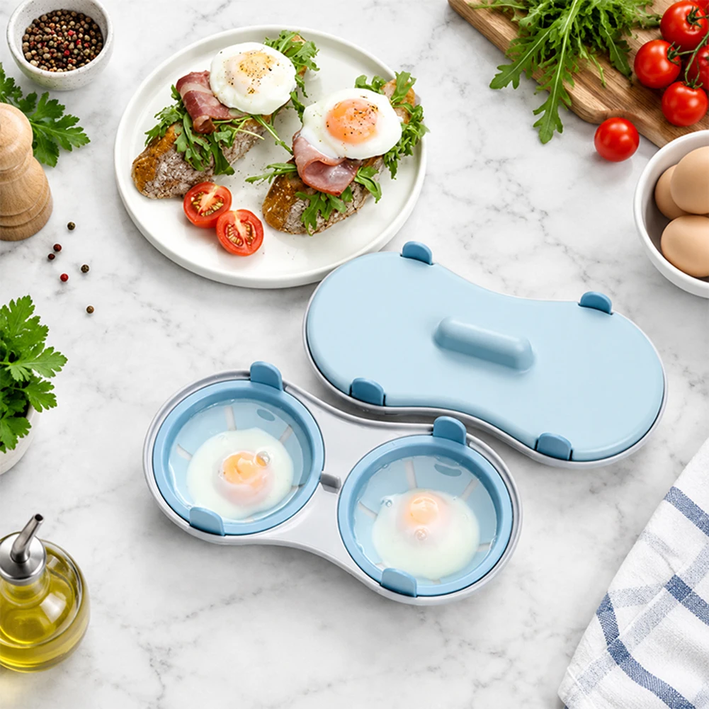 Microwave Egg Cooker, BPA Free Non Stick Dual Cavity Egg Poacher, Quick Oil Free Breakfast Maker for Home Kitchen Dorm