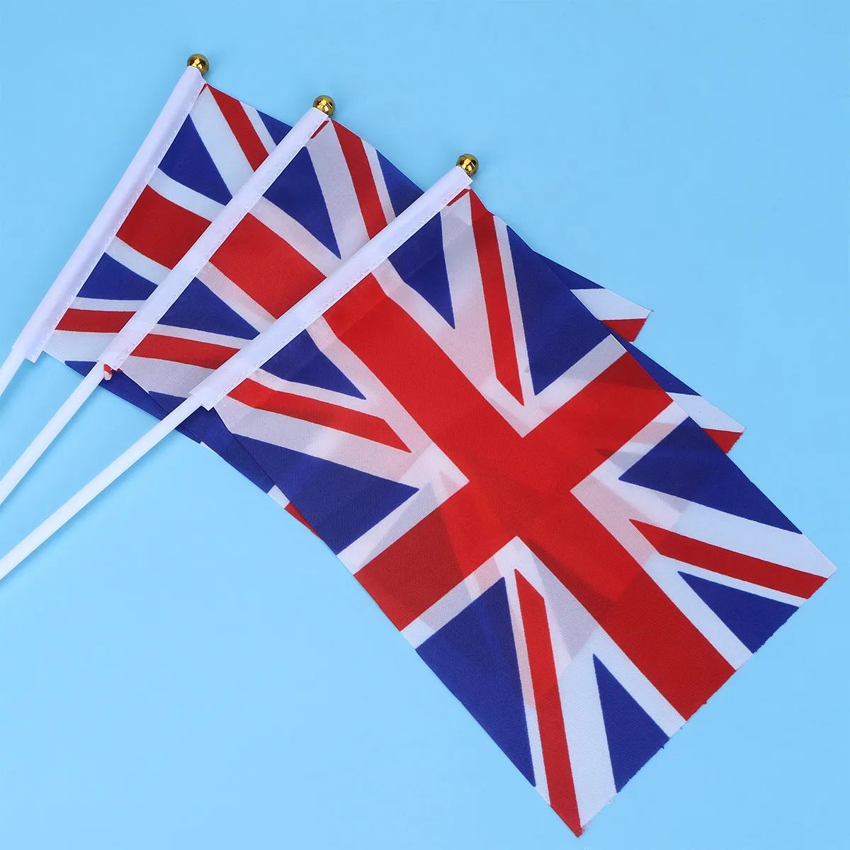 30Pcs Uk Desktop Flag Polyester Britain National Flag with Gold Round Base Double Stitched Uv Fade Resistant for Parties