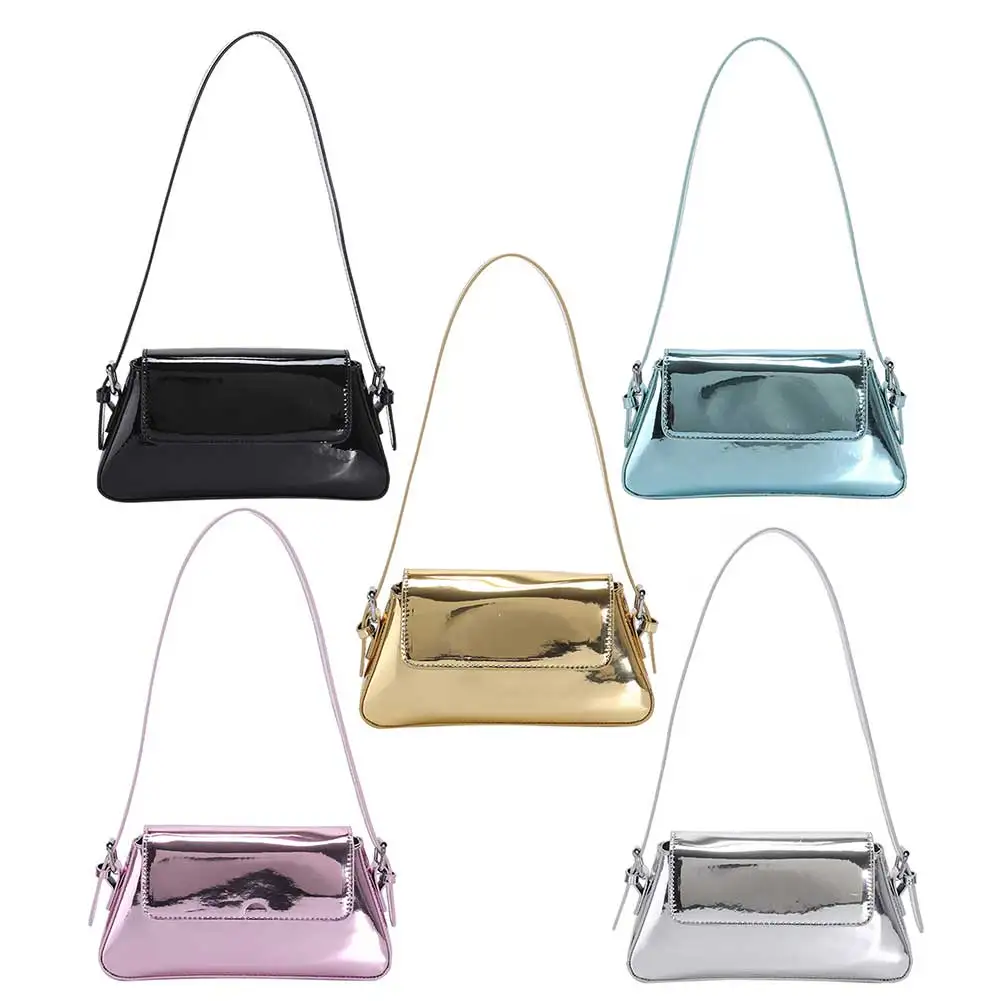 

Women Underarm Bag PU Leather Ladies Party Handbags Bright Fashion Casual Portable Exquisite Solid Color Hobo Purses