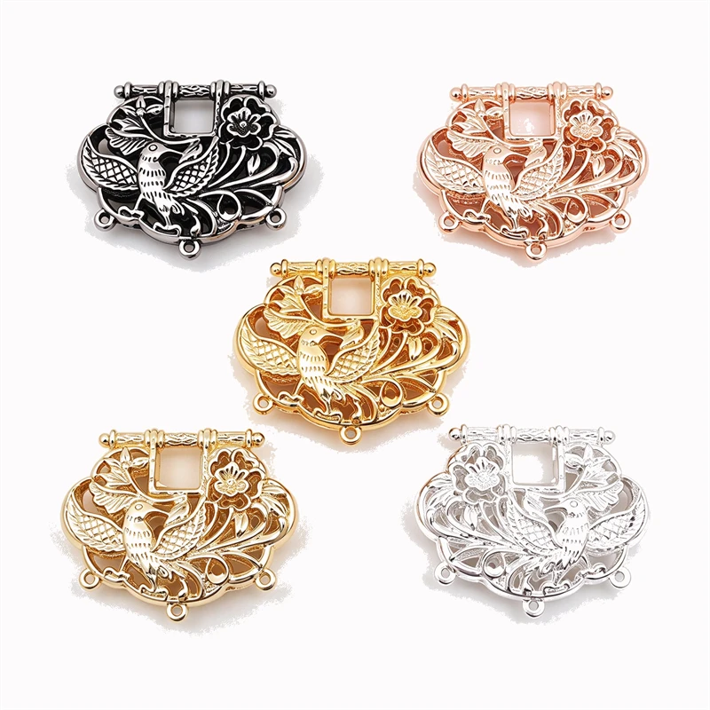BoYuTe (10 Pieces/Lot) Alloy Phoenix Lock Pendants Multi Tone Hollow Bird Flower Charms DIY Necklace Jewelry Craft Supplies