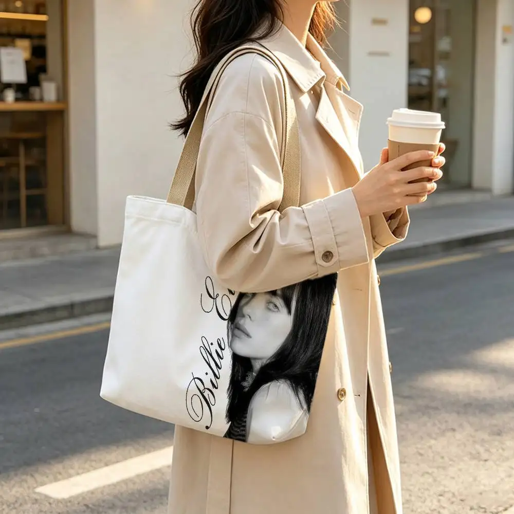 Singer B-Billie Eilish Print Bag Eco Shopper Cotton Jute Bag Reusable Bag Foldable Reusable Sac Tissu