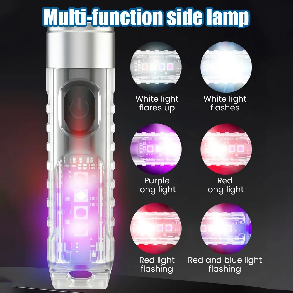 Mini LED Flashlight Waterproof Camping Flashlight Keychain Portable Magnet Multi-function Fast Charging Strong Light Flashlight