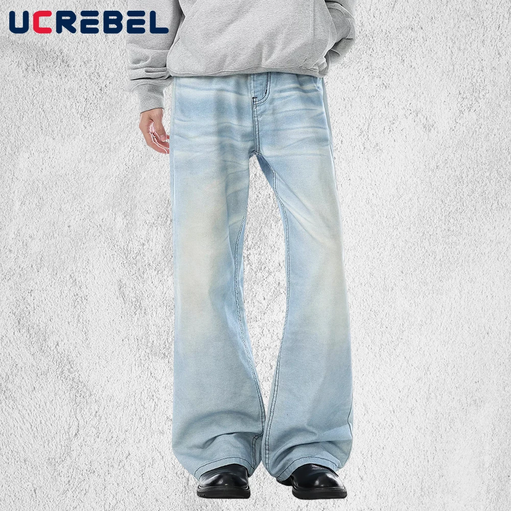 

Ретро потертые джинсы мужские карманные High Street прямые широкие потертые джинсовые брюки мешковатые мужские брюки