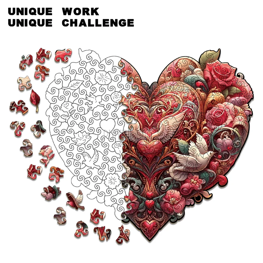 Heart-Shaped Wooden Puzzle Money Bank High Difficulty Jigsaw for Stress Relief DIY Manual Assembly & Home Decor Gift HG90