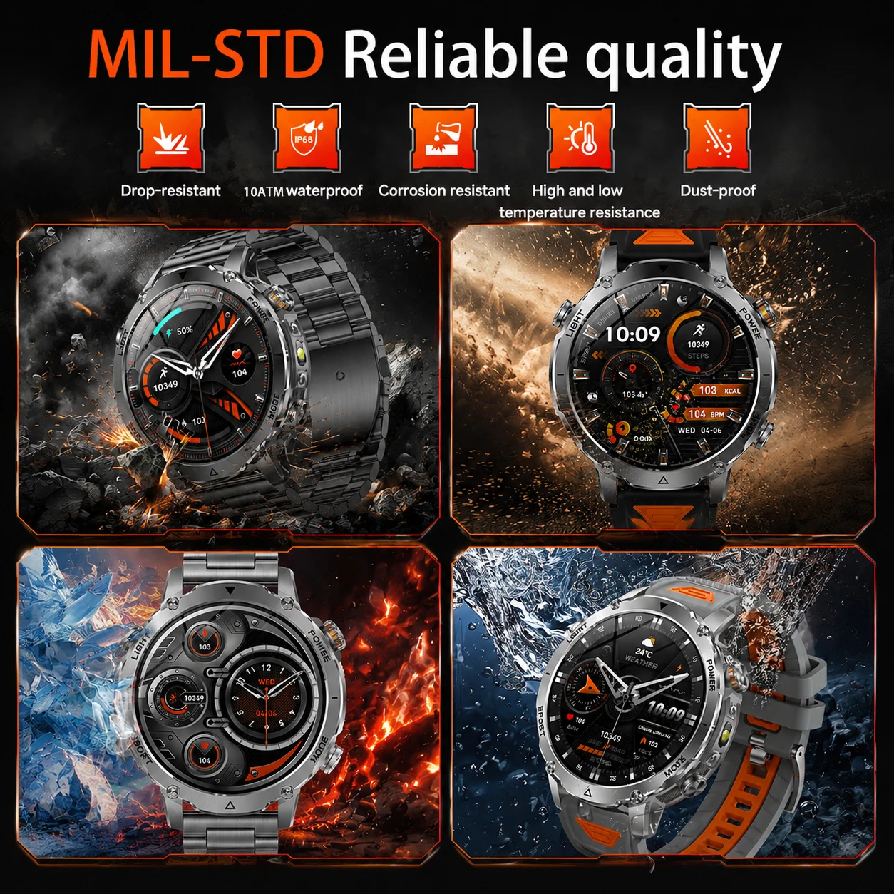 2026 New Military TANK SmartWatch Bluetooth Call 10ATM Waterproof 1400mAh Battery Heart Rate Monitoring Outdoor Sports Watch Me