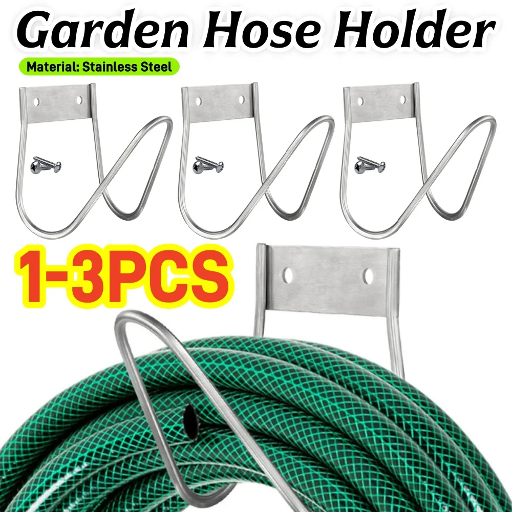 1-3PCS Stainless Steel Garden Hose Holder Wall Mounted Water Hose Hanger Water Hose Holder for Garden Garage Outside Yard