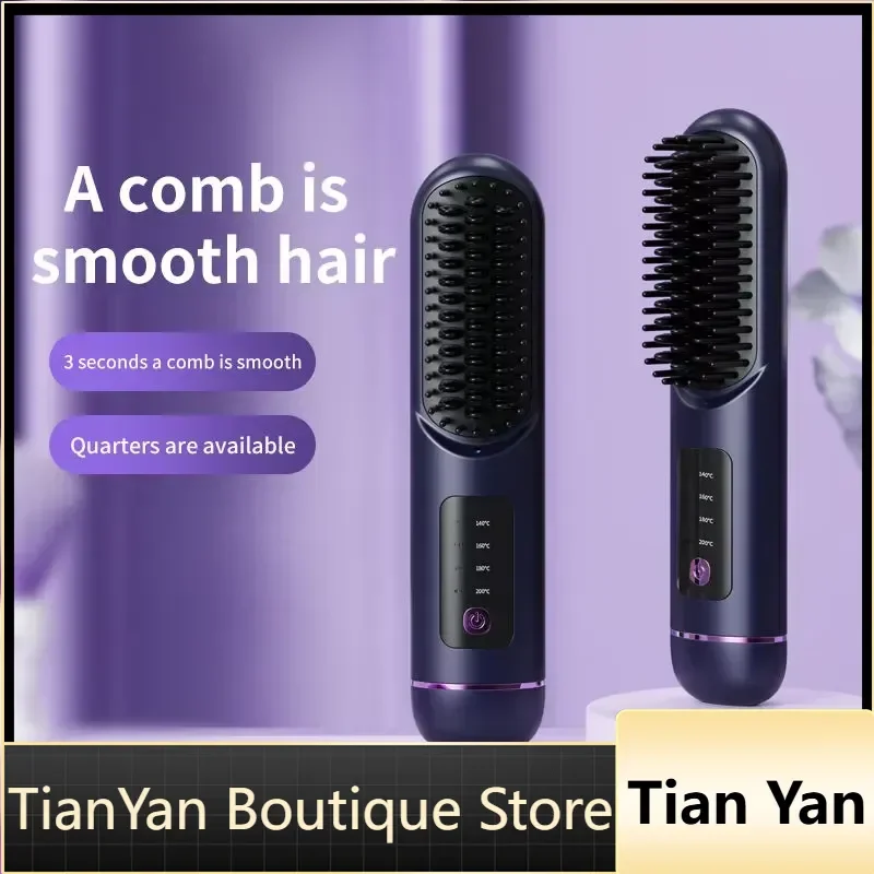 EE1  Best Selling USB Charging Ceramic Heating LCD Display Wireless Portable 2 in 1 Straight Hair Comb for RV and Hotel