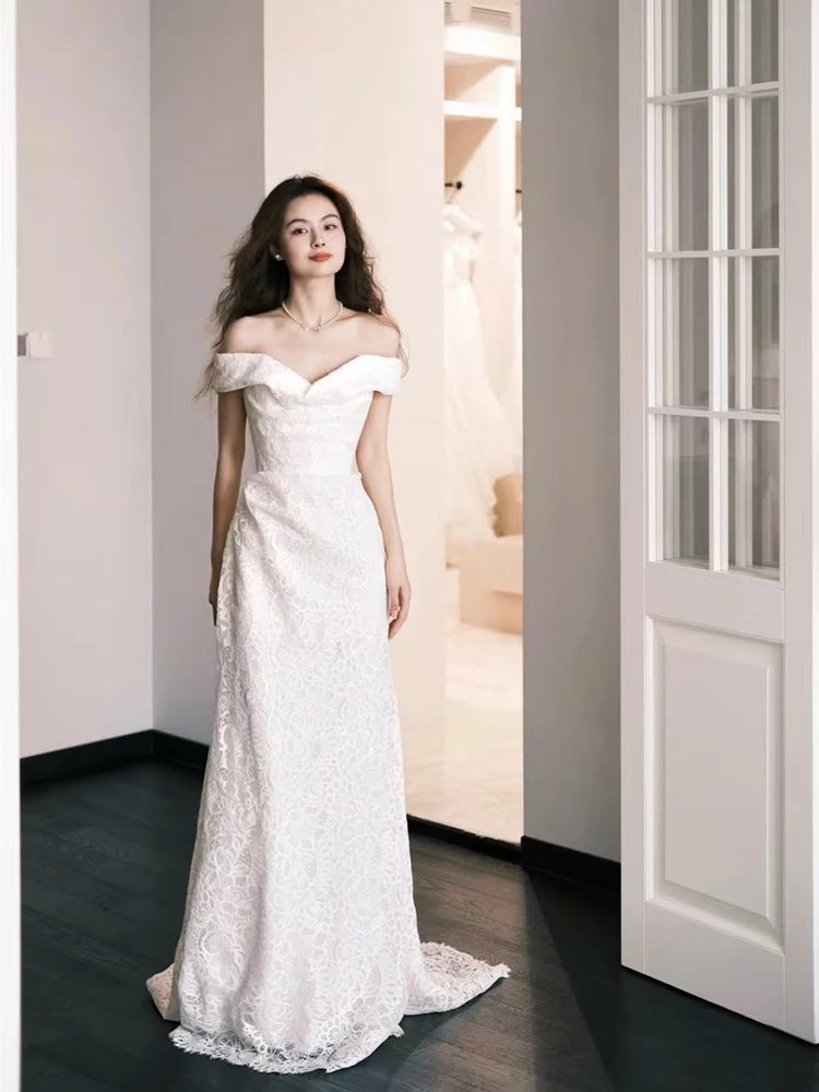 

Свадебное платье Ele One-shoulder Super Fairy T: настраиваемое, для помолвки, церемонии и приема, с длинной юбкой