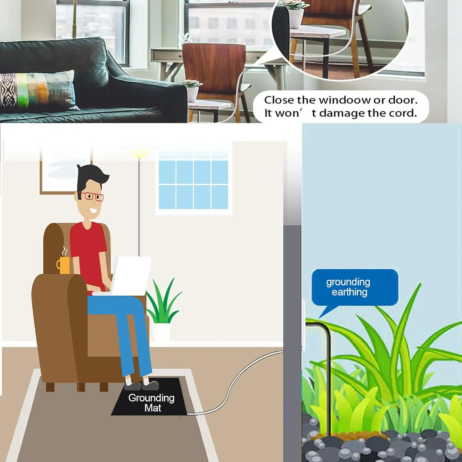 سلك أرضي بسلك أرضي ، حصيرة تأريض ، لوح ، غطاء وسادة ، استمرارية عالية ، سلك متصل بالأرض المفاجئة ، عالمي ، 5 أمتار ، قدم