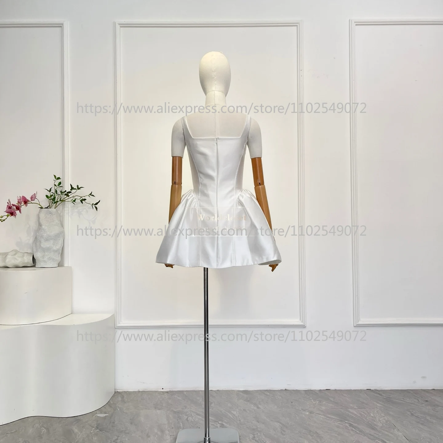 

2026 New White Spring Summer Beach Style Satin Corset Style Flared Sleeveless Women Mini Dress