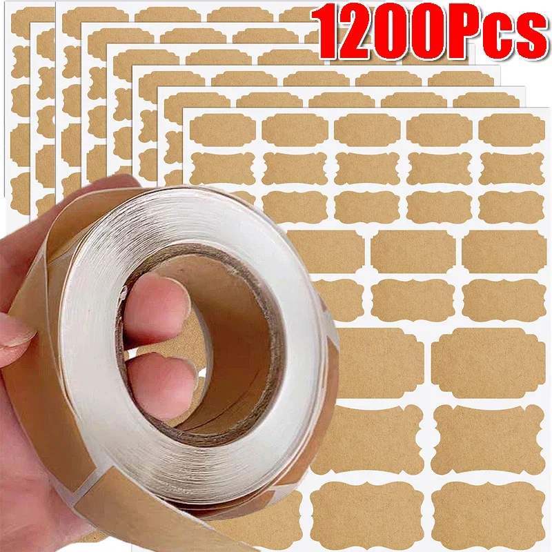 300pcs/roll Kraft Paper Stickers Removable Self-Adhesive Blank Food Labels Handmade Gift Tag Paper Stationery Sealing Stickers