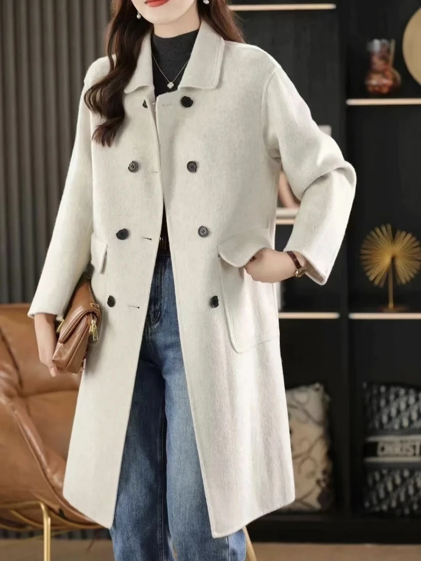 

Hebe Sle Woolen Coat Women's Cotton Autumn Winter 2025 New High Dra Medium Length Woolen Coat Korean Version Straight Tube
