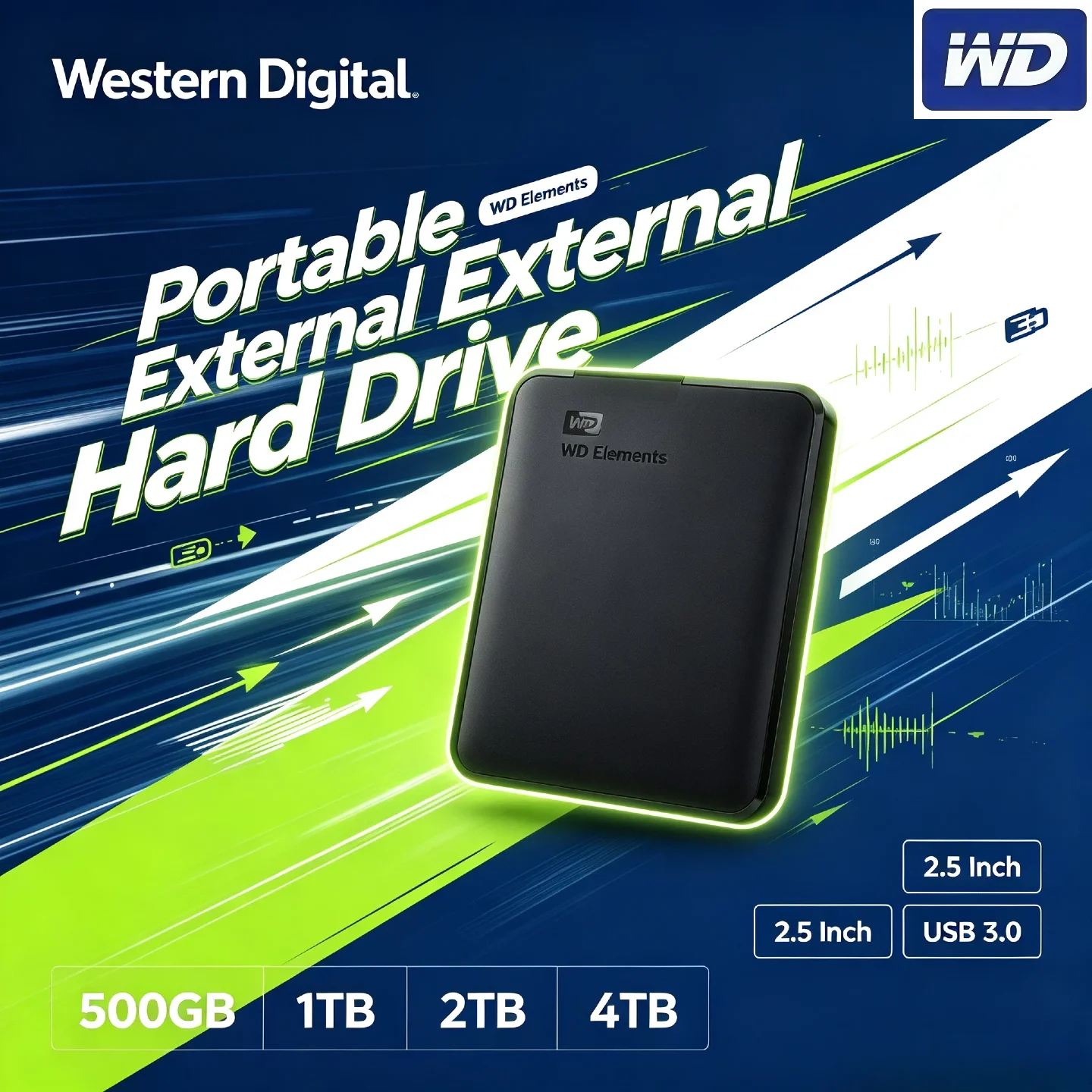 Western Digital WD Elements 2TB 1TB External Hard Drive 2.5 Inch USB 3.0 Portable HDD for Desktop PC Laptop Pro Unit Max