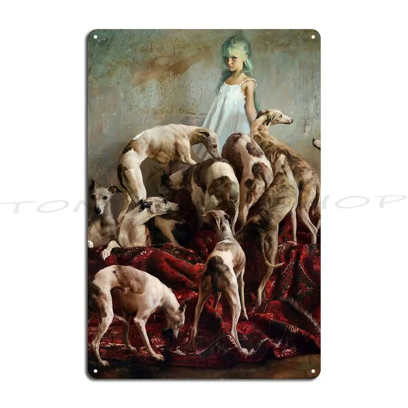 Laura Los Perros White Greyhound Jean-Baptiste Oudry The Borzoi Of Borodino Metal Plaque Printed Wall Mural Tin Sign Poster