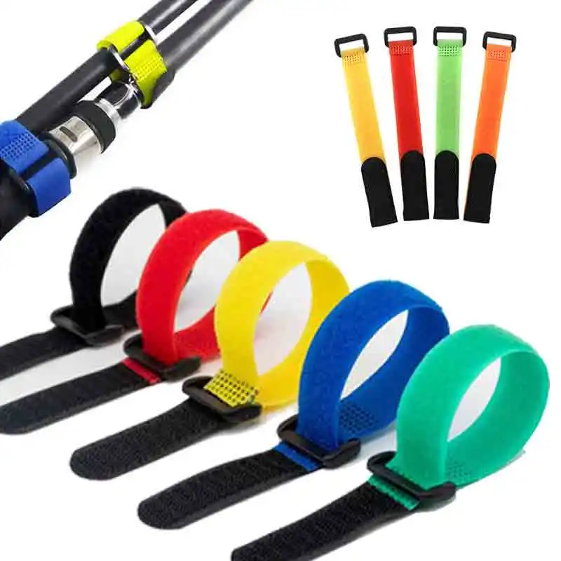 10pcs/set Reusable Fishing Rod Tie Holder Strap Suspenders Fastener Hook Loop Cable Cord Tie Belt Fixed Tackle Box Accessories