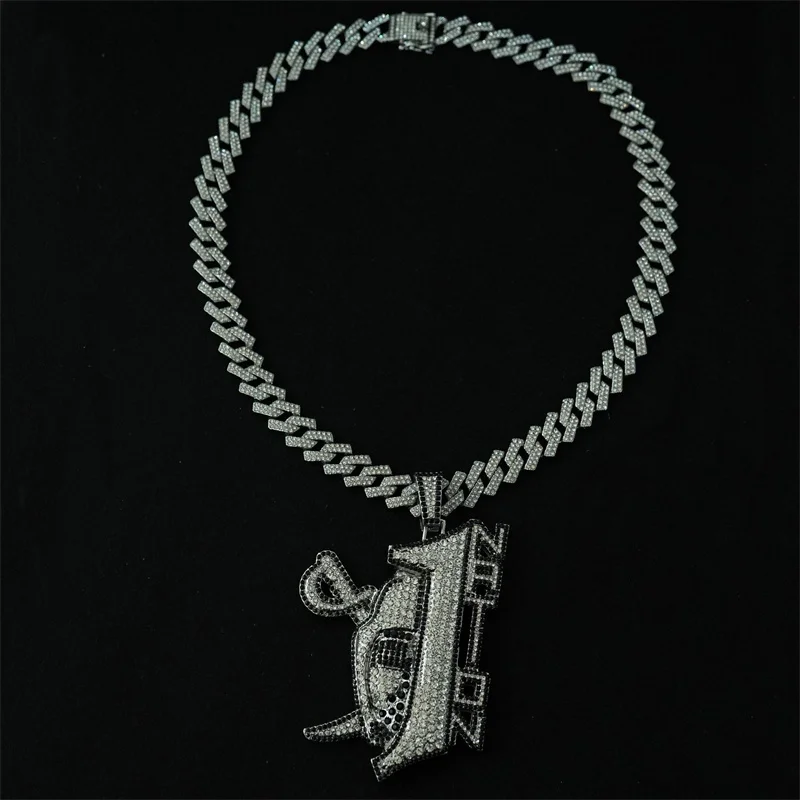 Hip Hop Cuban Chain With Alloy Pirate Skull No 1 Letter Pendant Pave White Black Crystal Necklace For Men Choker Punk Jewelry